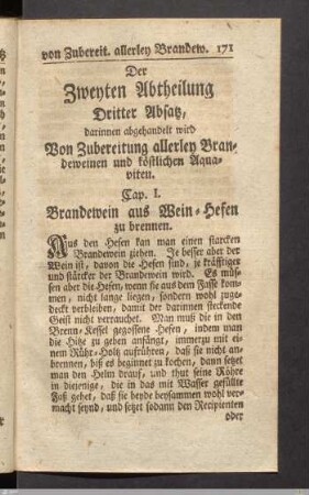 Von Zubereitung allerley Brandeweinen und köstlichen Aquaviten.