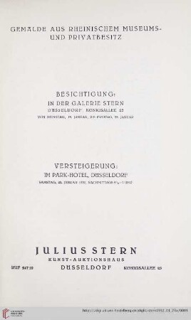 Katalog Nr. 3: Auktions-Katalog / Julius Stern, Kunst-Aktionshaus: Gemälde aus rheinischem Museums- und Privatbesitz : 23. Januar 1932
