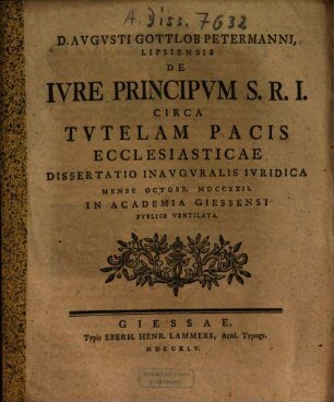 De iure principum S. R. I. circa tutelam pacis ecclesiasticae
