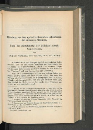 Über die Bestimmung der Zellulose mittels Salpetersäure.