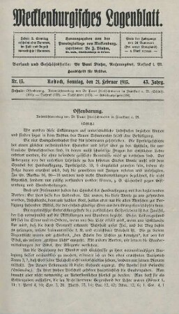Nr. 13. Rostock, Sonntag, den 21. Februar 1915.