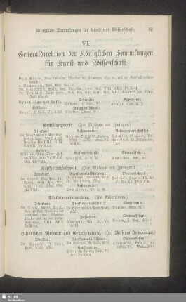 VI. Generaldirektion der Königlichen Sammlungen für Kunst und Wissenschaft