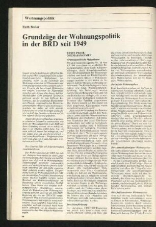 Grundzüge der Wohnungspolitik in der BRD seit 1949
