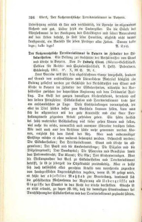 316-317 [Rezension] Ebert, Ludwig, Der kirchenrechtliche Territorialismus in Bayern im Zeitalter der Säkularisation