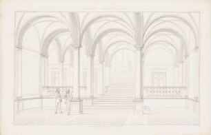 Universitätsgebäude, Königsberg: Perspektivische Innenansicht Vestibül (aus: Atlas zur Zeitschrift für Bauwesen, hrsg. v. G. Erbkam, Jg. 14, 1864)