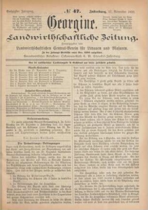 Sechzigster Jahrgang. No. 47. Insterburg, 17. November 1892.