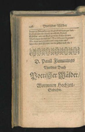 Vierdtes Buch Poetischer Wälder/ Worinnen Hochzeit-Gedichte.