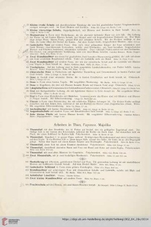 Arbeiten in Thon, Fayence, Majolika (Nr. 95-106)