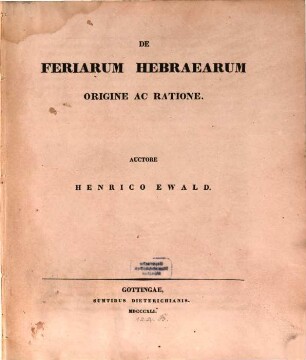 De Feriarum Hebraearum origine ac ratiòne