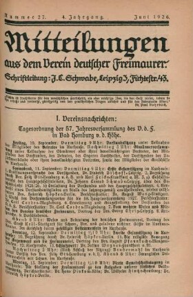 Nummer 27. 4. Jahrgang. Juni 1926.
