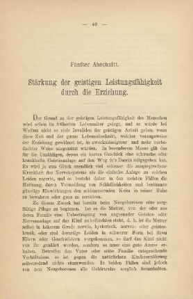 Fünfter Abschnitt. Stärkung der geistigen Leistungsfähigkeit durch die Erziehung