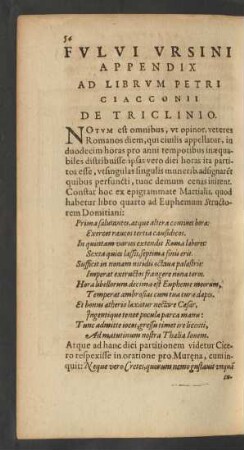 Fulvi Ursini Appendix Ad Librum Petri Ciacconii De Triclionio.