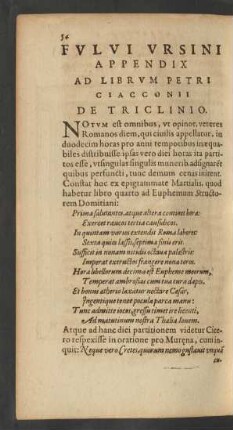 Fulvi Ursini Appendix Ad Librum Petri Ciacconii De Triclionio.