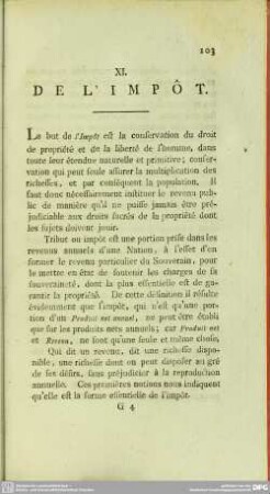 XI. De L'Impôt