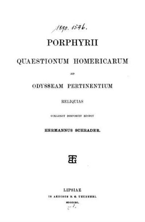 Porphyrii quaestionum Homericarum ad Odysseam pertinentium reliquias