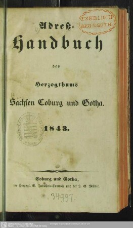 1843: Adreß-Handbuch des Herzogthums Sachsen-Coburg und Gotha