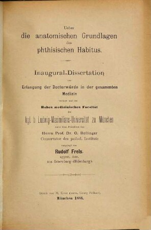 Ueber die anatomischen Grundlagen des phthisischen Habitus : Inaug.-Diss. d. Univ. München