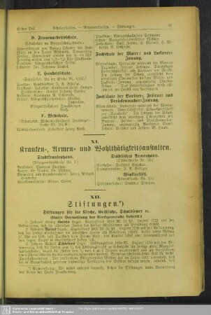 XI. Kranken- Armen- und Wohlthätigkeitsanstalten