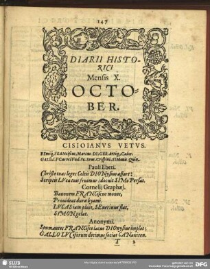 Diarii Historici Mensis X. October