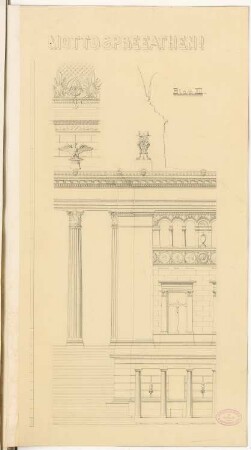 Erweiterung der Museumsinsel, Berlin Schinkelwettbewerb 1882: Museum für Nachklassische Kunst. Fassadendetails