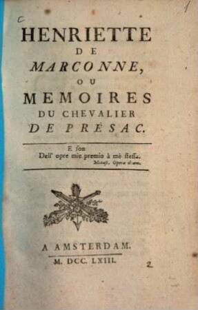 Henriette De Marconne, Ou Mémoires Du Chevalier De Présac