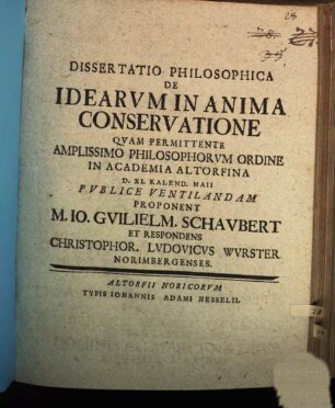 Diss. philos. de idearum in anima conservatione