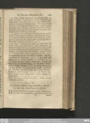 Tit. V. De Iuribus Imperii dependentibus, seu de Iuribus non Maiestaticis in genere.
