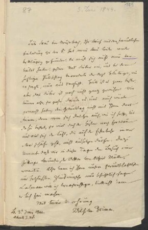 Bearbeitung von Wilhelm Grimm an Ernestine von Meusebach