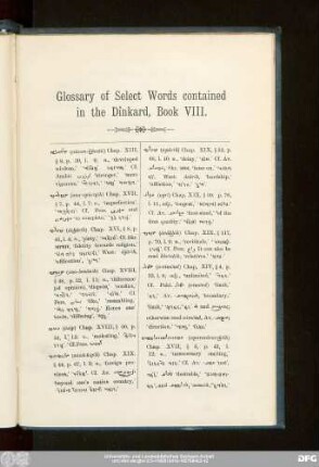 Glossary of Select Words contained in the Dînkard, Book VIII.