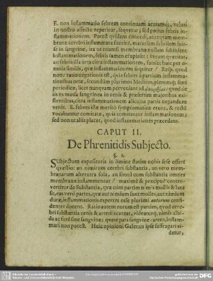 Caput II. De Phrenitidis Subiecto