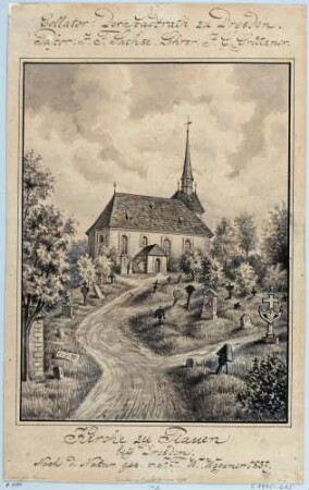 Die Kirche zu Plauen bei Dresden mit dem Kirchhof
