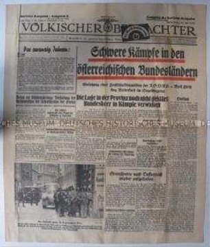 NS-Tageszeitung "Völkischer Beobachter" u.a. zum Aufstand der Nationalsozialisten in Österreich
