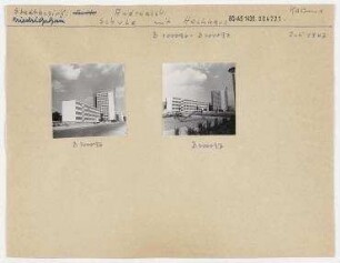 Schule mit Hochhaus. Berlin, Friedrichshain, Andreasstraße