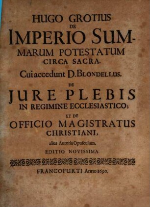 De imperio summarum potestatum circa sacra commentarius posthumus