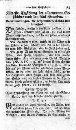 Erster Period. Von Erschaffung der Welt bis auf die Suendfluth, und den babylonischen Thurm