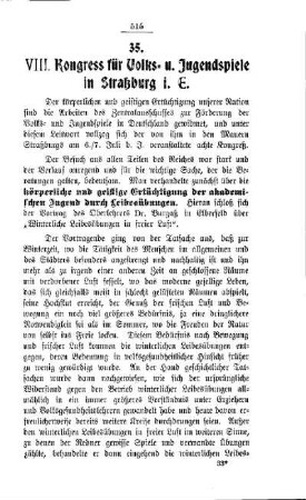 VIII. Kongress für Volks- u. Jugendspiele in Straßburg i. E.