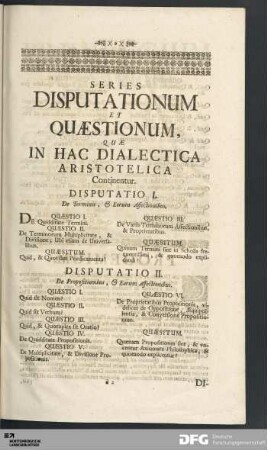 Series Disputationum Et Quæstionum