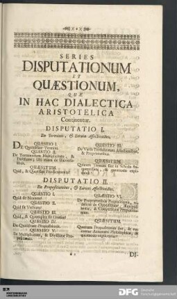 Series Disputationum Et Quæstionum