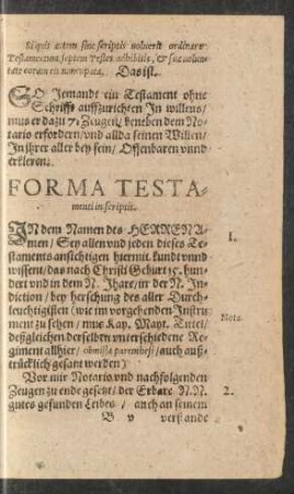 Forma Testamenti in scriptis.