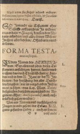 Forma Testamenti in scriptis.