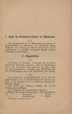 I. Zweck des Gendarmerie-Korps im Allgemeinen