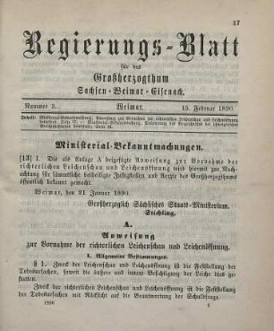 13. Ministerial-Bekanntmachung, Anweisung zur Vornahme der richterlichen Leichenschau und Leichenöffnung betreffend