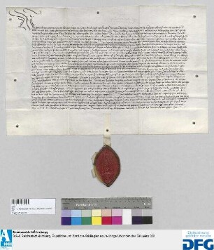 Abt Sebald von St. Aegydien zu Nürnberg vidimiert den Willebrief Erzbischof Friedrichs von Köln vom 6. Mai 1401 zum Gnadenbrief König Rupprechts für die Stadt Nürnberg vom 6.Januar 1401, die Bestätigung ihrer Privilegien enthaltend.