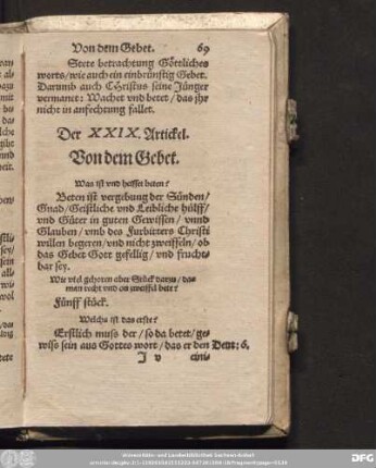 Der XXIX. Artickel. Von dem Gebet.