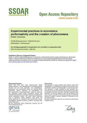 Experimental practices in economics: performativity and the creation of phenomena