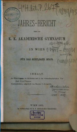 Jahresbericht. 1874/75