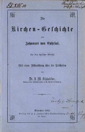 Die Kirchen-Geschichte des Johannes von Ephesus