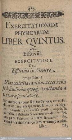 Exercitationum Physicarum Liber Quintus. De Effluuis.