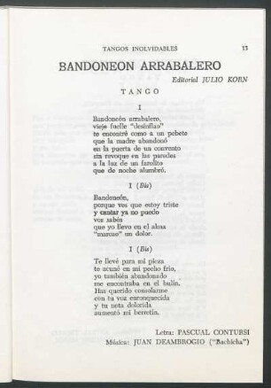 Bandoneón arrabalero : Tango. - Editorial Julio Korn