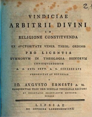 Vindiciae Arbitrii Divini In Religione Constitvenda, [1]